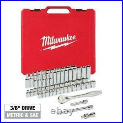MILWAUKEE 3/8 Drive 56pc Ratchet & Socket Set SAE & Metric 48-22-9008 NEW