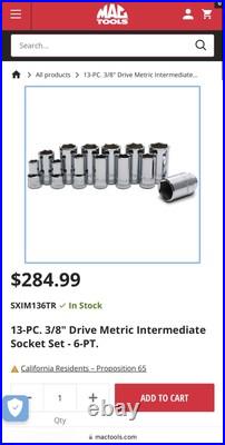 Mac Tools 3/8 Drive SXIM136TR Mid-length Socket Set Metric 13 Piece, Semi Deep Mac Tools 3/8 Drive SXIM136TR Mid-length Socket Set Metric 13 Piece, Semi Deep