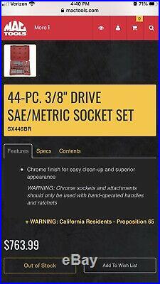 Mac Tools SX46br 44 Pc 3/8dr Metric And Sae Set