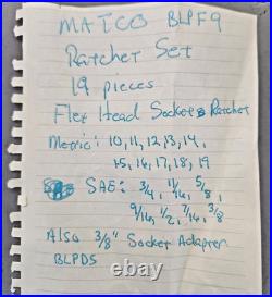 Matco Tools USA 19 piece Metric SAE Pass Through Flex Head Ratchet Set