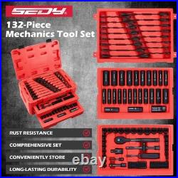 Mechanics Tool Set 132-Piece SAE Metric Drive Socket Ratcheting Wrenches