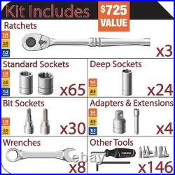 Mechanics Tool Set Kit Socket 280 Piece Case Tools Sae Metric Drive Box Ratchet