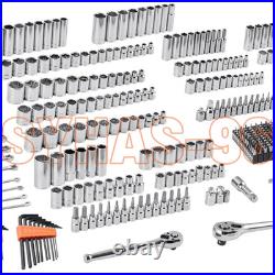 Mechanics Tool and Socket Set 1/4 3/8 1/2 Drive Deep 450 Pcs SAE and Metric