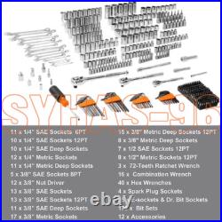 Mechanics Tool and Socket Set 1/4 3/8 1/2 Drive Deep 450 Pcs SAE and Metric