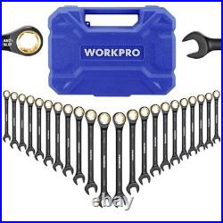 Metric 6-18mm SAE 1/4-3/4 22-Piece Ratcheting Wrench Set Mechanics Tool Kit