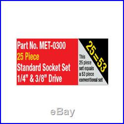 Metrinch 1/4 & 3/8 Drive 25pc Socket Set = 53pc Conventional Set SAE Metric