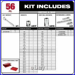 Milwaukee 48-22-9008 3/8 Dr 56pc SAE/Metric Ratchet & Socket Mechanics Tool Set