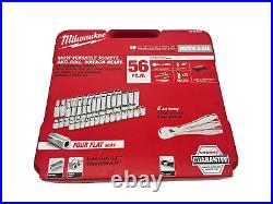 Milwaukee 48-22-9008 56-Pc. 3/8 in. Dr SAE/Metric Chrome Ratchet and Socket Set