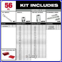 Milwaukee 48-22-9008 56pc 3/8 Dr. Metric & SAE Ratchet & Socket Combination Set