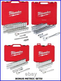Milwaukee 48-22-9010 1/2 and 48-22-9008 3/8 SAE & Metric Socket Sets + BONUS