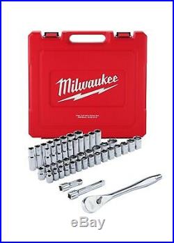 Milwaukee 48-22-9010 47pc 1/2 Metric & SAE Four Flat Socket Set with Ratchet