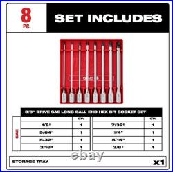Milwaukee 48-22-9549 8pc 3/8 Drive Long Ball End Hex Bit Socket Set SAE