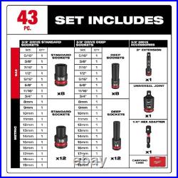 Milwaukee 49-66-7009 43Pc SHOCKWAVE Imp 3/8 Dr SAE/Metric Set AUTH USA DEALER