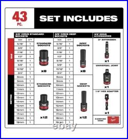 Milwaukee 49-66-7009 SHOCKWAVE 3/8 Impact Duty SAE/Metric Socket Set 43 PC