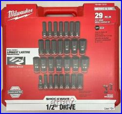 Milwaukee 49-66-7016 Shockwave Metric & SAE 29 piece 1/2 Dr Impact Socket set