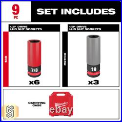 Milwaukee 49-66-7832 Shockwave Impact Duty 1/2 Drive Sae & Metric 9pc Lug Nut