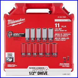 Milwaukee 49-66-7833 SHOCKWAVE 1/2 SAE/Metric Lug Nut Wheel Socket Set 11 PC