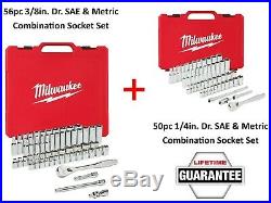 Milwaukee 56pc 3/8 & 50pc 1/4 SAE & Metric Combination Socket Sets