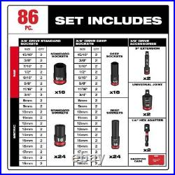 Milwaukee Impact Socket Set 3/8 in Drive SAE and Metric 6 Point Non-Slip Hex