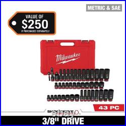 Milwaukee SHOCKWAVE 3/8 in. Drive SAE and Metric 6 Point Impact Socket Set 43-P