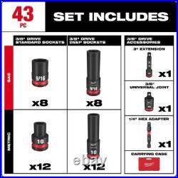 Milwaukee SHOCKWAVE 3/8 in. Drive SAE and Metric 6 Point Impact Socket Set 43-P