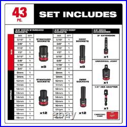Milwaukee SHOCKWAVE 3/8 in. Drive SAE and Metric 6 Point Impact Socket Set 43-P