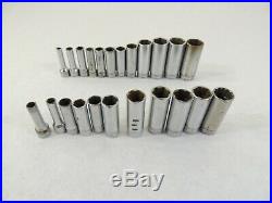 Miscellaneous Lot of 23 Snap-on 3/8 Drive SAE & Metric Deepwell Sockets