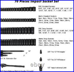 Multi-Functional 70-Piece Impact Socket Set SAE/Metric with Ratchet & Adapters