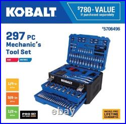 NEW Kobalt 297-Piece SAE & Metric Mechanics Tool Set with 2-Drawer Hard Case