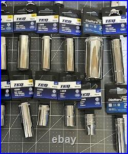 NEW! Lot Of 45 Assorted Teq Correct (Advance Auto) Sockets 3/8 & 1/2 & Wrenches