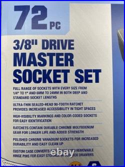 NEW Quinn 72 Piece 3/8 Drive Master Socket Ratchet Set SAE & Metric 70317