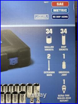 NEW Quinn 72 Piece 3/8 Drive Master Socket Ratchet Set SAE & Metric 70317
