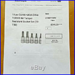 NEW Snap On 10-pc 1/4 & 3/8 Drive TORX Combination Socket Set (T8-T50) 210EFTXRY