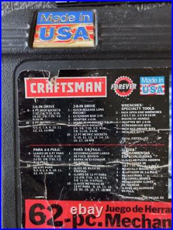 NOS Craftsman 33462 62pc Metric & SAE Socket Set 1/4 3/8 MADE IN USA