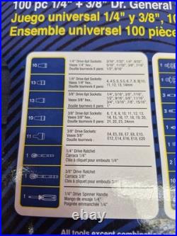 New! BLUE-POINT 100PC 1/4 & 3/8 DR SAE & METRIC GENERAL SERVICE SET BLPGSSC100B