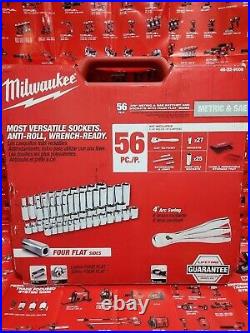 New? Milwaukee 56 Pc 3/8 Metric & SAE Ratchet And Socket Set