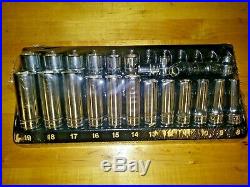 New Snap On 3/8 Drive Metric Sockets Deep Shallow in Black Tray 6 Point