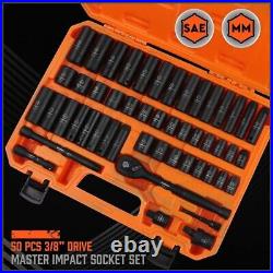 Premium 50-Piece Impact Socket Set 3/8 Drive Standard SAE and Metric Sizes