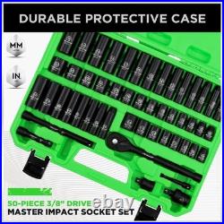 Professional 50-Piece Impact Socket Set, SAE/Metric