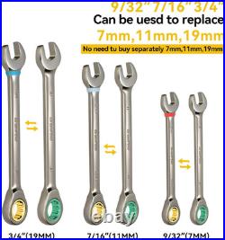 Ratcheting Wrench Set, Combination Wrench Set Metric and Standard & SAE with Col