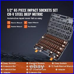 Rugged 65-Piece Impact Socket Set, Cr-V Steel, SAE/Metric``