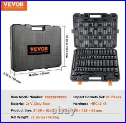 Rugged 65-Piece Impact Socket Set, Cr-V Steel, SAE/Metric``