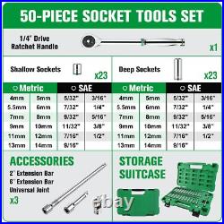 SK 1/4 Drive Socket Set with 216-P Quick-Release Ratchet, 50-Piece, SAE & Metri