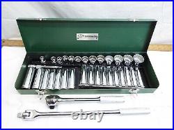 SK 33pc 1/2 SAE Metric Socket Ratchet Set Metal Tool Box Extension Deep Breaker