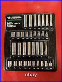 SK Professional Tools 34 Pc Socket set 1/4 Drive Metric and SAE