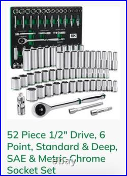 SK Professional Tools 52 Piece 1/2 Drive Metric/SAE Socket Set New Lifetime