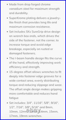 SK Professional Tools Combination Wrench Set, Metric & SAE NEW Top Quality