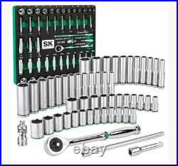 SK Tools 1/4 Drive Socket Set with160 Position Ratchet, 52 Piece SAE-Metric Foam