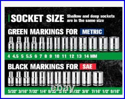 SK Tools 1/4 Drive Socket Set with160 Position Ratchet, 52 Piece SAE-Metric Foam