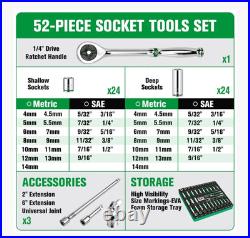 SK Tools 1/4 Drive Socket Set with160 Position Ratchet, 52 Piece SAE-Metric Foam